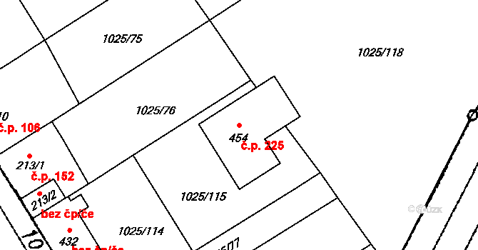 Štěkeň 225 na parcele st. 454 v KÚ Štěkeň, Katastrální mapa