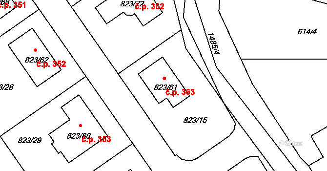 Nové Homole 363, Homole na parcele st. 823/61 v KÚ Homole, Katastrální mapa