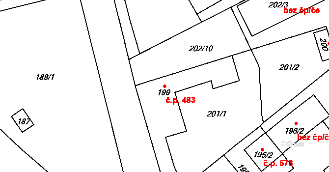 Poruba 483, Orlová na parcele st. 199 v KÚ Poruba u Orlové, Katastrální mapa