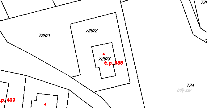 Podlesí 555, Valašské Meziříčí na parcele st. 726/3 v KÚ Křivé, Katastrální mapa