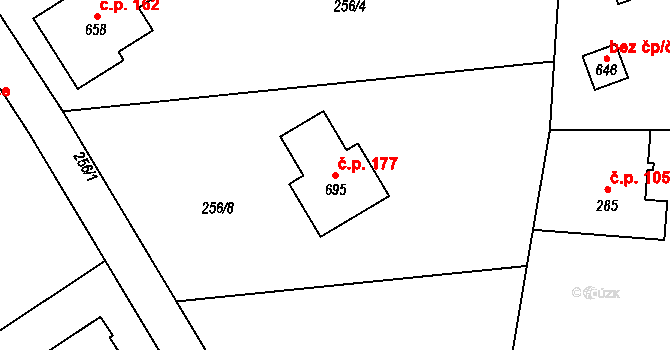 Černolice 177 na parcele st. 695 v KÚ Černolice, Katastrální mapa