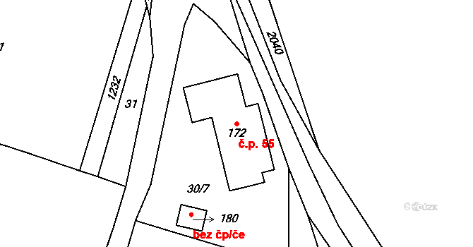 Malíkov nad Nežárkou 55, Horní Pěna na parcele st. 172 v KÚ Malíkov nad Nežárkou, Katastrální mapa
