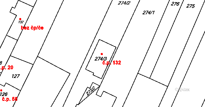 Popovice 132, Rataje na parcele st. 274/3 v KÚ Popovice u Kroměříže, Katastrální mapa