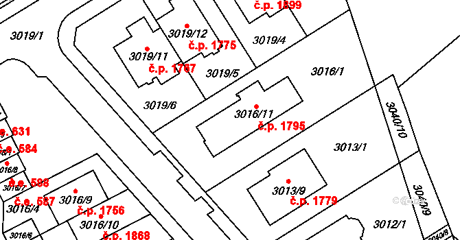 Šlapanice 1795 na parcele st. 3016/11 v KÚ Šlapanice u Brna, Katastrální mapa
