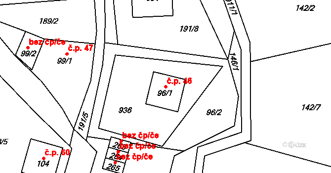 Lužný 46, Perštejn na parcele st. 96/1 v KÚ Černýš, Katastrální mapa