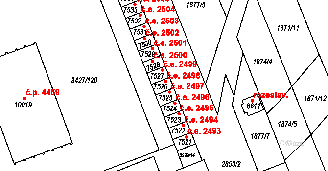 Hodonín 2498 na parcele st. 7526 v KÚ Hodonín, Katastrální mapa