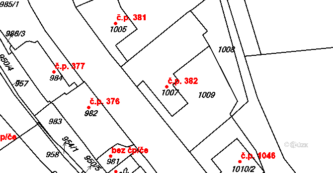 Jemnice 382 na parcele st. 1007 v KÚ Jemnice, Katastrální mapa