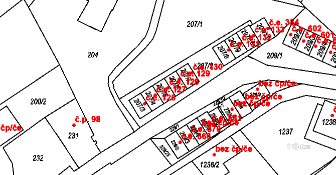 Rumburk 1 128, Rumburk na parcele st. 207/5 v KÚ Rumburk, Katastrální mapa