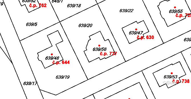 Lipence 737, Praha na parcele st. 639/56 v KÚ Lipence, Katastrální mapa