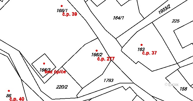 Ryžoviště 277 na parcele st. 166/2 v KÚ Ryžoviště, Katastrální mapa