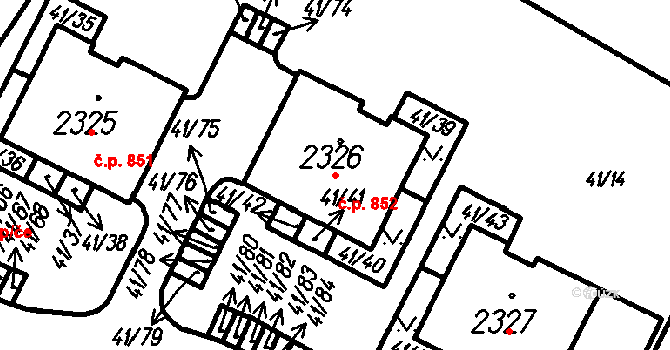 Čeladná 852 na parcele st. 2326 v KÚ Čeladná, Katastrální mapa