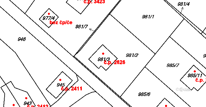 Varnsdorf 2626 na parcele st. 981/3 v KÚ Varnsdorf, Katastrální mapa