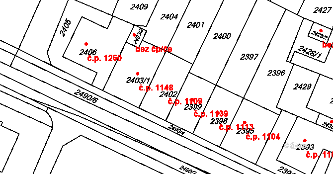 Předměstí 1109, Litoměřice na parcele st. 2402 v KÚ Litoměřice, Katastrální mapa