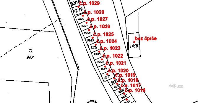 Dobšice 1023 na parcele st. 92/25 v KÚ Dobšice u Znojma, Katastrální mapa