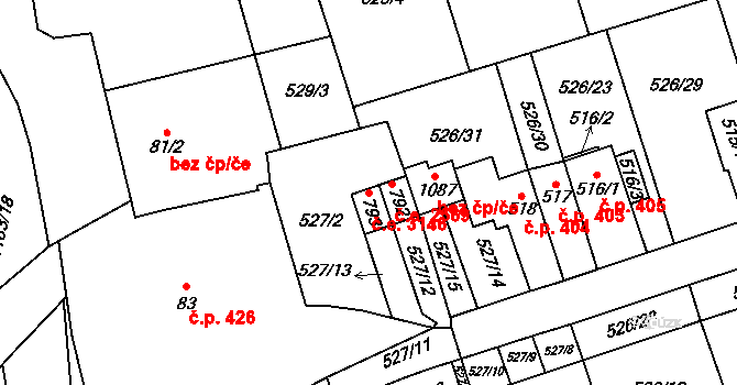 Prštné 3146, Zlín na parcele st. 793 v KÚ Prštné, Katastrální mapa