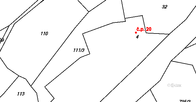 Nahoruby 20, Křečovice na parcele st. 4 v KÚ Nahoruby, Katastrální mapa