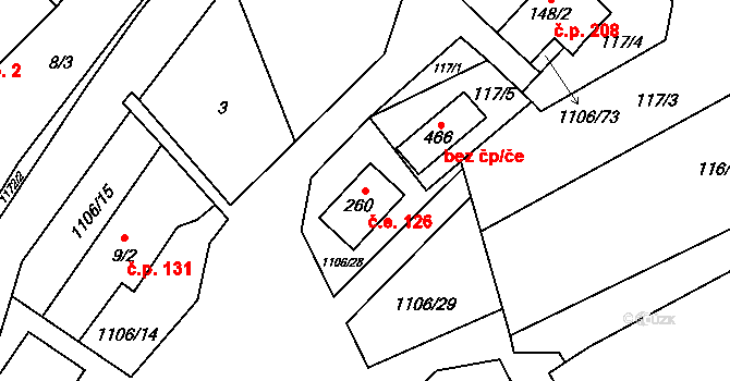 Protivanov 126 na parcele st. 260 v KÚ Protivanov, Katastrální mapa