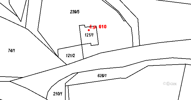 Suchá Rudná 610, Světlá Hora na parcele st. 121/1 v KÚ Suchá Rudná, Katastrální mapa