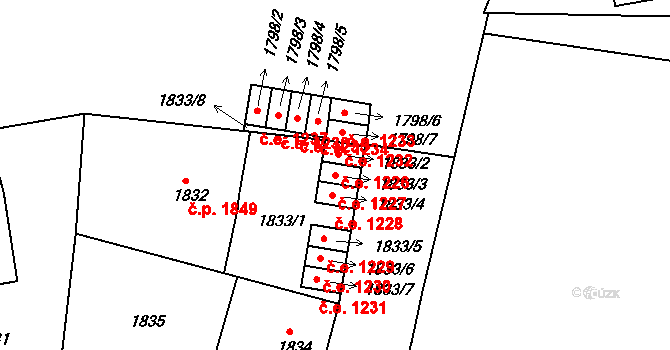 Tábor 1227 na parcele st. 1833/3 v KÚ Tábor, Katastrální mapa