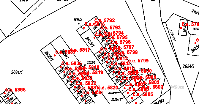 Kadaň 5814 na parcele st. 2628/3 v KÚ Kadaň, Katastrální mapa