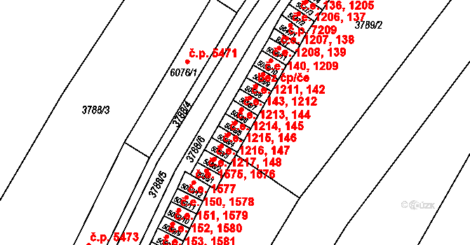 Zlín 144,1213 na parcele st. 5058/5 v KÚ Zlín, Katastrální mapa