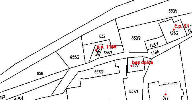 Děčín XI-Horní Žleb 1149, Děčín na parcele st. 126/2 v KÚ Prostřední Žleb, Katastrální mapa