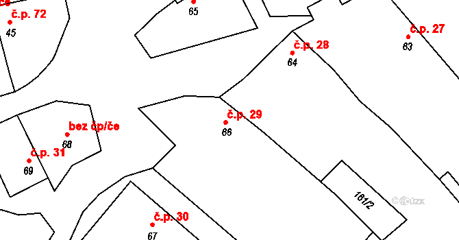 Olší nad Oslavou 29, Velké Meziříčí na parcele st. 66 v KÚ Olší nad Oslavou, Katastrální mapa