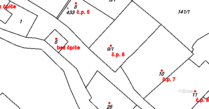 Řikonín 6 na parcele st. 9/1 v KÚ Řikonín, Katastrální mapa