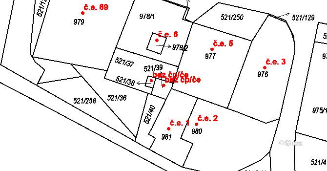 Rokle 39135411 na parcele st. 521/39 v KÚ Rokle, Katastrální mapa