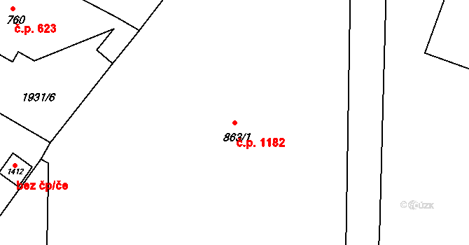 Krásná Lípa 1182 na parcele st. 863/1 v KÚ Krásná Lípa, Katastrální mapa