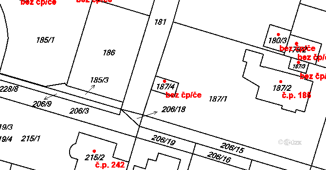 Tábor 40899411 na parcele st. 187/4 v KÚ Čelkovice, Katastrální mapa