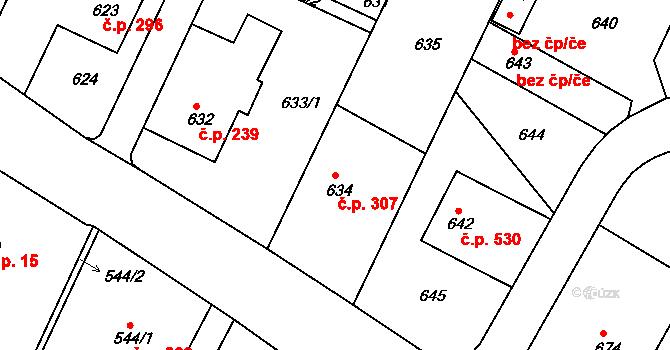 Želechovice nad Dřevnicí 307 na parcele st. 634 v KÚ Želechovice nad Dřevnicí, Katastrální mapa