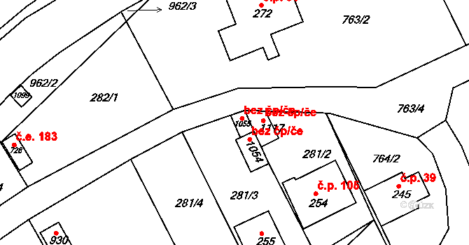 Měchenice 41747411 na parcele st. 1054 v KÚ Měchenice, Katastrální mapa