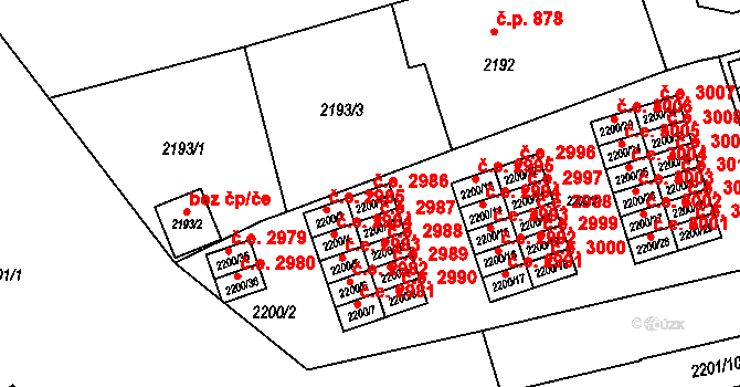 Prostřední Suchá 2986, Havířov na parcele st. 2200/12 v KÚ Prostřední Suchá, Katastrální mapa
