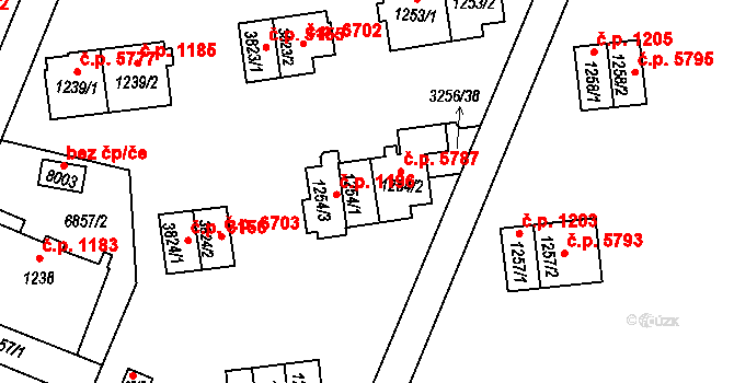 Zlín 1196 na parcele st. 1254/1 v KÚ Zlín, Katastrální mapa