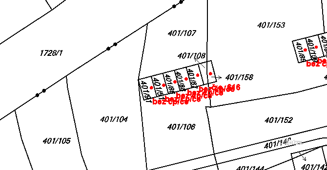 Bílina 42181411 na parcele st. 401/51 v KÚ Bílina-Újezd, Katastrální mapa
