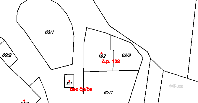 Podlesí 138, Budišov nad Budišovkou na parcele st. 182 v KÚ Podlesí nad Odrou, Katastrální mapa