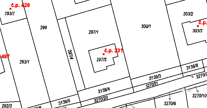 Píšť 231 na parcele st. 297/5 v KÚ Píšť, Katastrální mapa