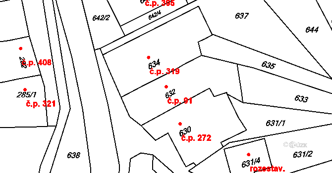 Bošovice 91 na parcele st. 632 v KÚ Bošovice, Katastrální mapa