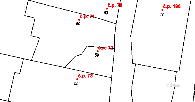Velké Hoštice 72 na parcele st. 59 v KÚ Velké Hoštice, Katastrální mapa