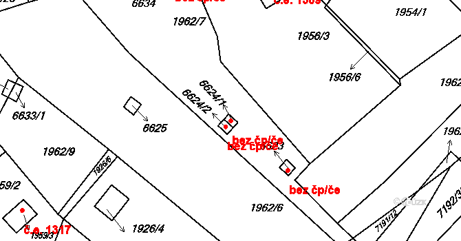 Brno 45586411 na parcele st. 6624/1 v KÚ Bystrc, Katastrální mapa