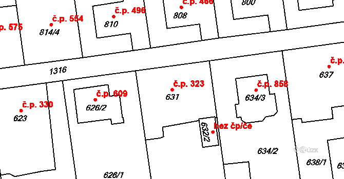 Bolatice 323 na parcele st. 631 v KÚ Bolatice, Katastrální mapa