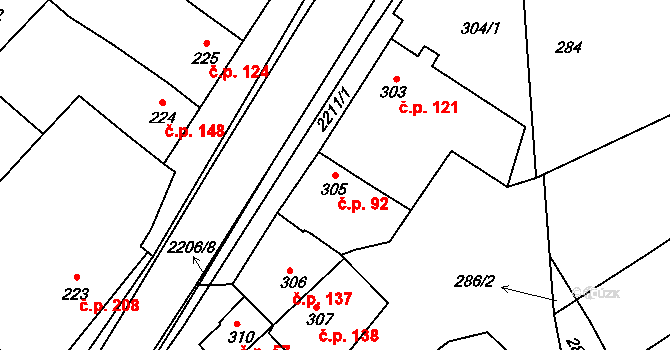 Chylice 92, Ostrožská Nová Ves na parcele st. 305 v KÚ Chylice, Katastrální mapa