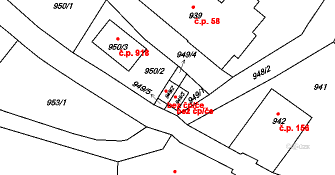 Liberec 47157411 na parcele st. 949/2 v KÚ Starý Harcov, Katastrální mapa