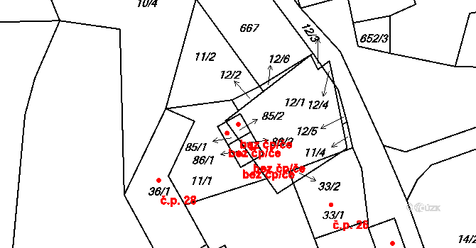 Zdíkov 47837411 na parcele st. 85/2 v KÚ Putkov, Katastrální mapa
