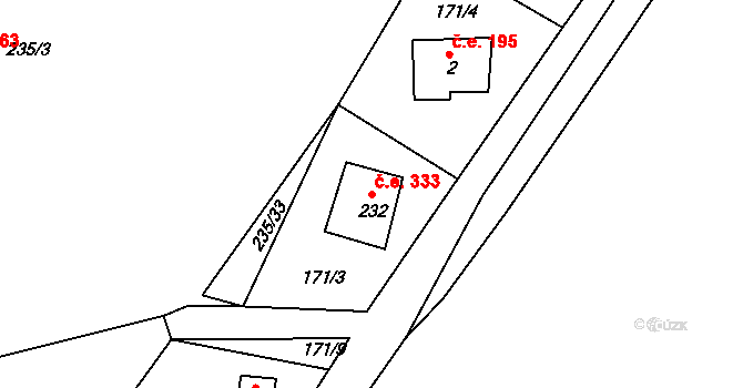 Lipno 333, Líšťany na parcele st. 232 v KÚ Těchoděly, Katastrální mapa