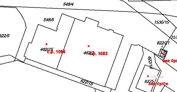 Borovina 1083, Třebíč na parcele st. 462/2 v KÚ Třebíč, Katastrální mapa