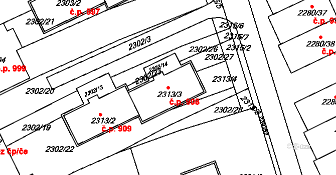 Nivnice 908 na parcele st. 2313/3 v KÚ Nivnice, Katastrální mapa