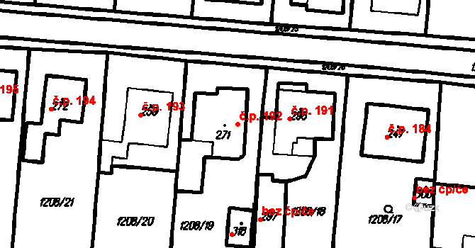 Kloboučky 192, Bučovice na parcele st. 271 v KÚ Kloboučky, Katastrální mapa