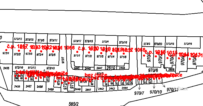 Borovina 1018, Třebíč na parcele st. 971/3 v KÚ Třebíč, Katastrální mapa
